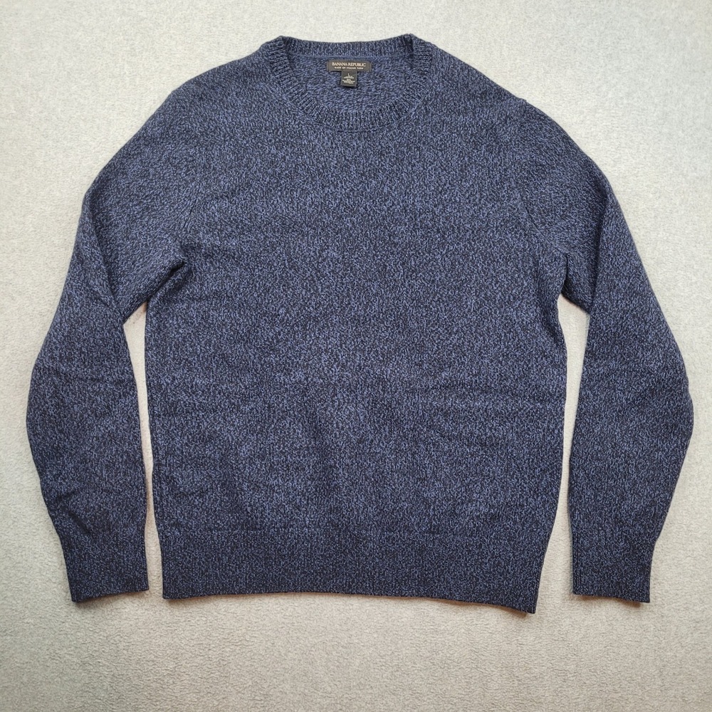 Vintage Banana Republic Sweater Mens Large Blue Italian Yarn Wool Crewneck